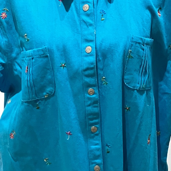 Denim & Co Blue embroidered button-down maxi dress - Picture 9 of 13